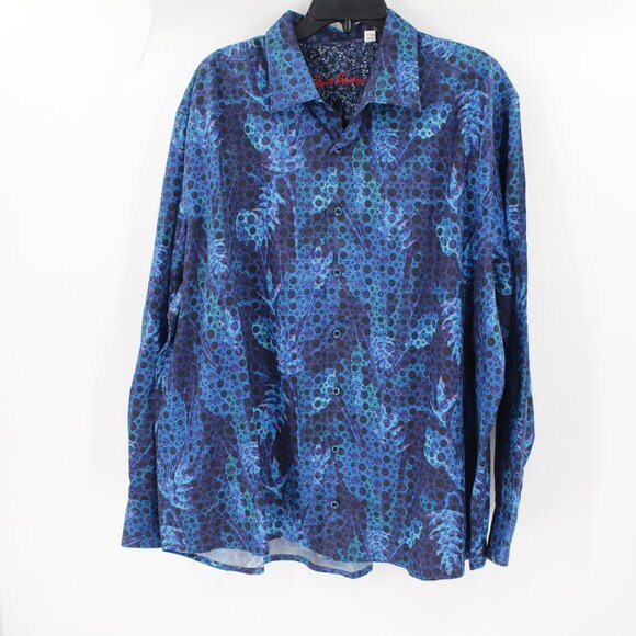 Robert graham shirt men's 2XL flip cuff long sleeve button up dotted leaf cotton - Picture 2 of 14
